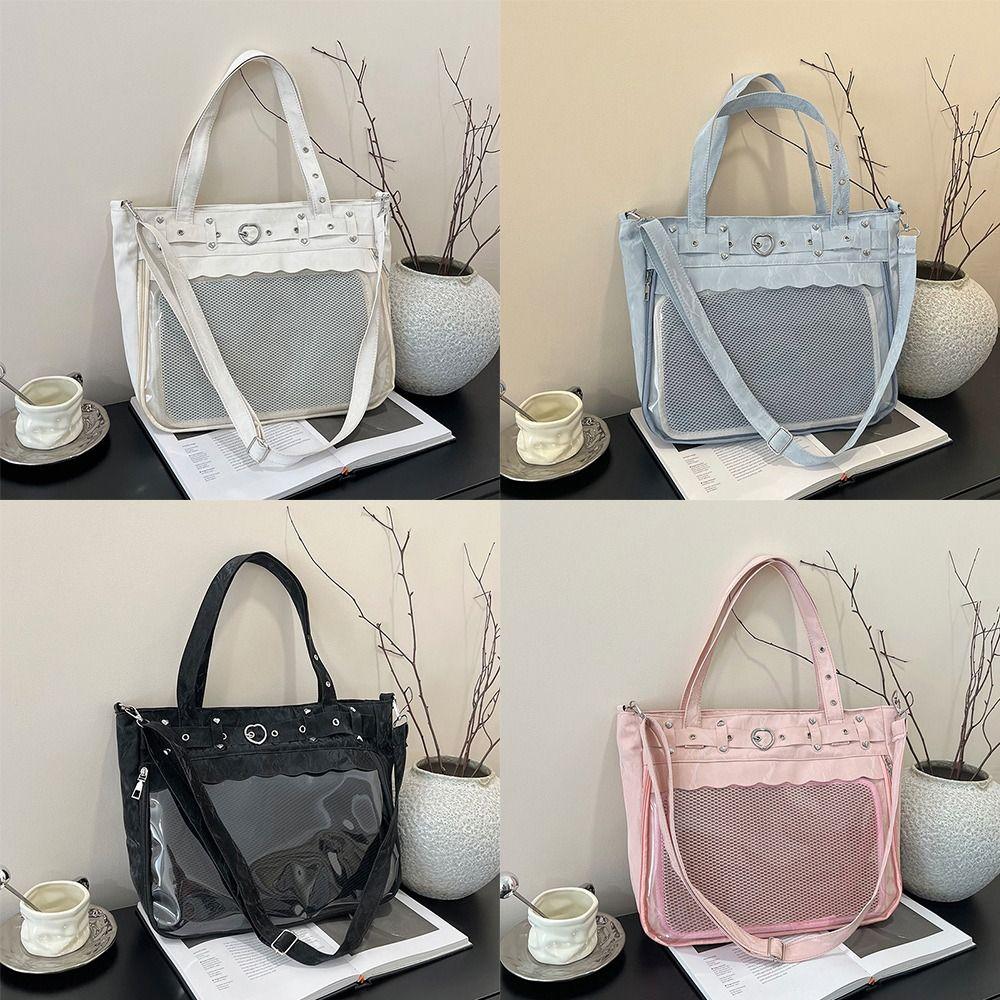 Elegant Transparent Ita Bag Large Capacity Pure Color Y2K Tote Bag Original Design Minimalist Style Shoulder Bag School Use
