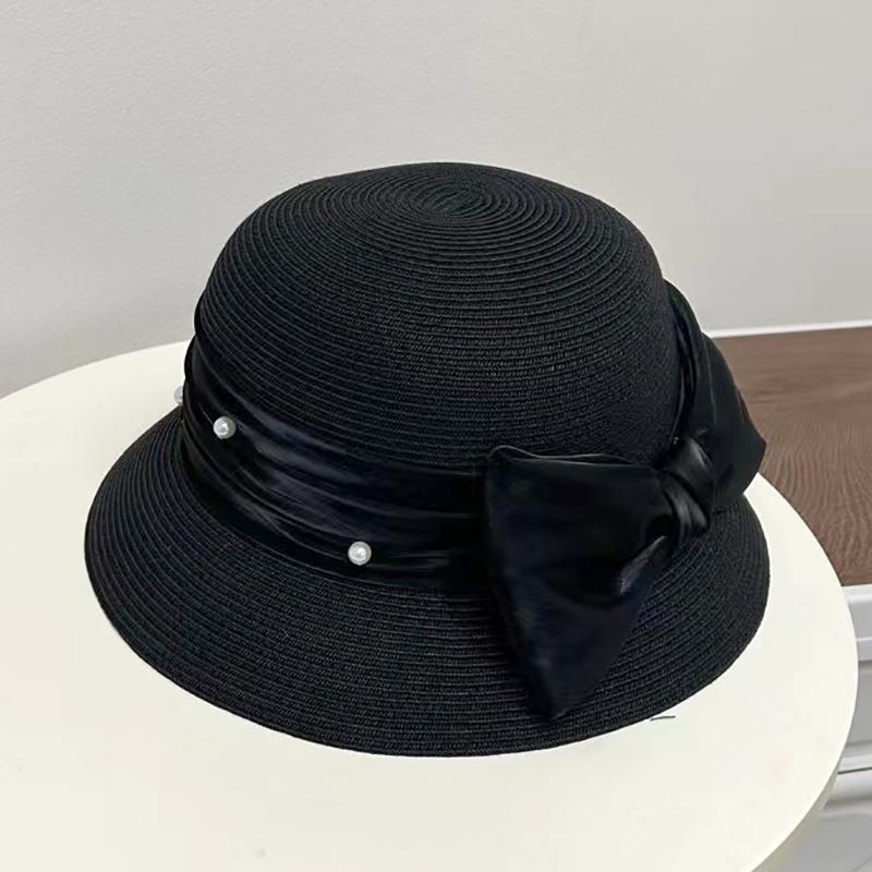 Elegant bow fisherman's hat children summer sunscreen straw hat women's sunshade seaside beach basin hat