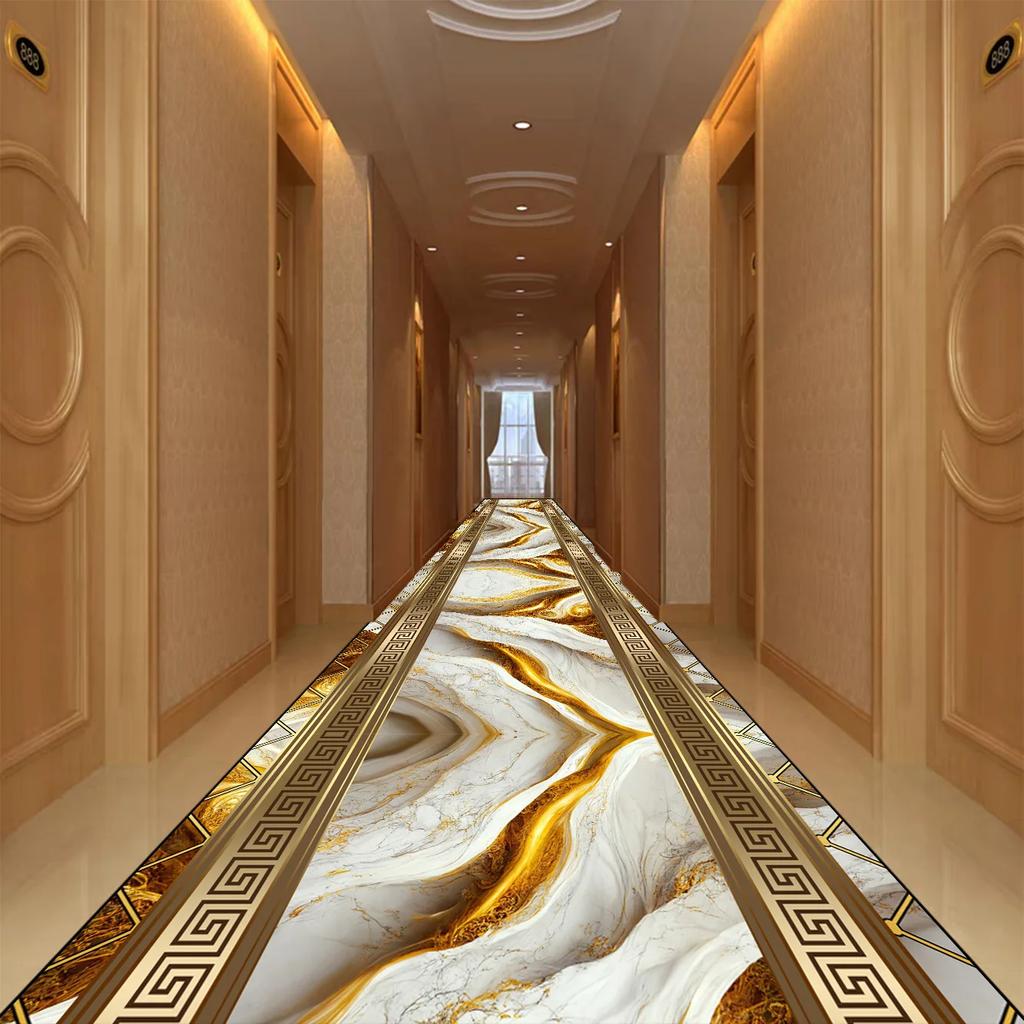 Golden Abstract Style Corridor Carpet Passageway Non-slip Runners Washable Stairway Rugs Home Decor Living Room Mat Customizable