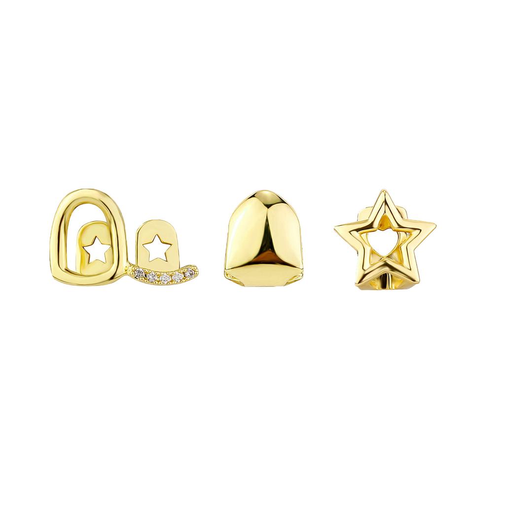Real Gold Plated Hip-Hop Teeth Brace TEMU Halloween Hot-Selling Gold Teeth Set Rap Versatile Personality Teeth Accessories Wholesale