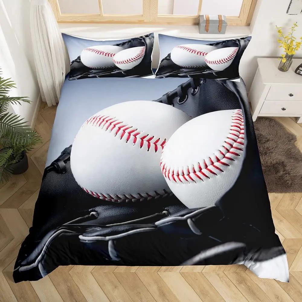Baseball Game King Queen Duvet Cover Ball Sports Theme Bedding Set Athlete Competitive Quilt Cover Polyester Comforter Cover