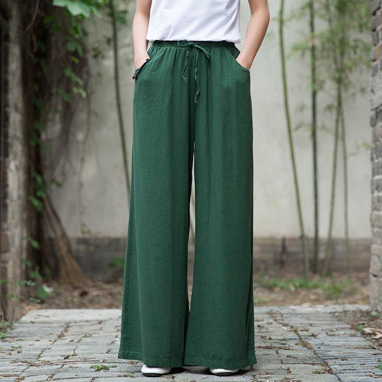 2025 Spring/Summer Nianbaixiu Women's Cotton Linen Wide-Leg Trousers - Zen-Inspired Light Retro Style
