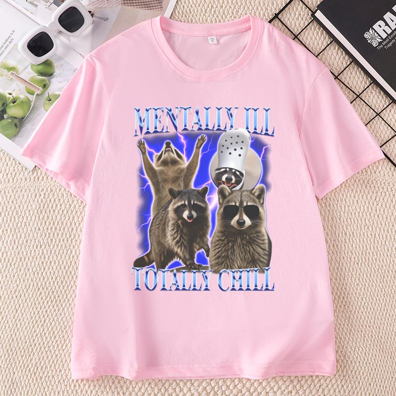 Unisextally Ill Totally Chill Funny Raccoon TShirt Graphic Raccoons Tshirt 90s Retro Cotton Short Sleeve Printed Tshirts Clothes