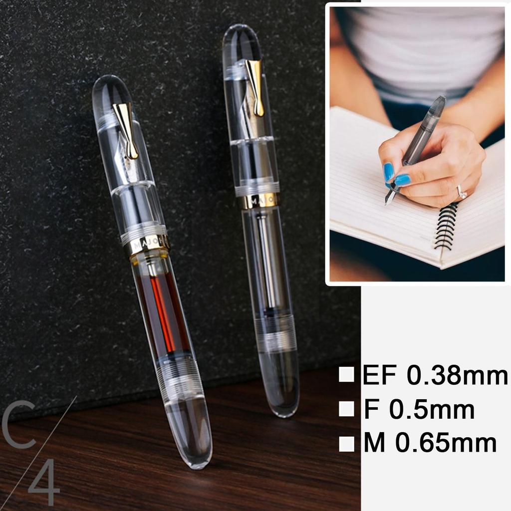 New Style Majohn C4 Eyedropper Big Size Fountain Pen EF/F/M Nib Transparent Acrylic Writing Ink Pen for Office Business School