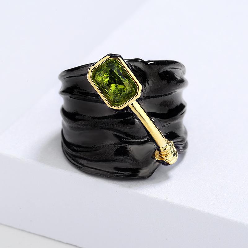 Silver Two-Tone Inlaid Topaz Green Zircon Ring Special Design Black Gold Engagement Ring Jewelry Gift