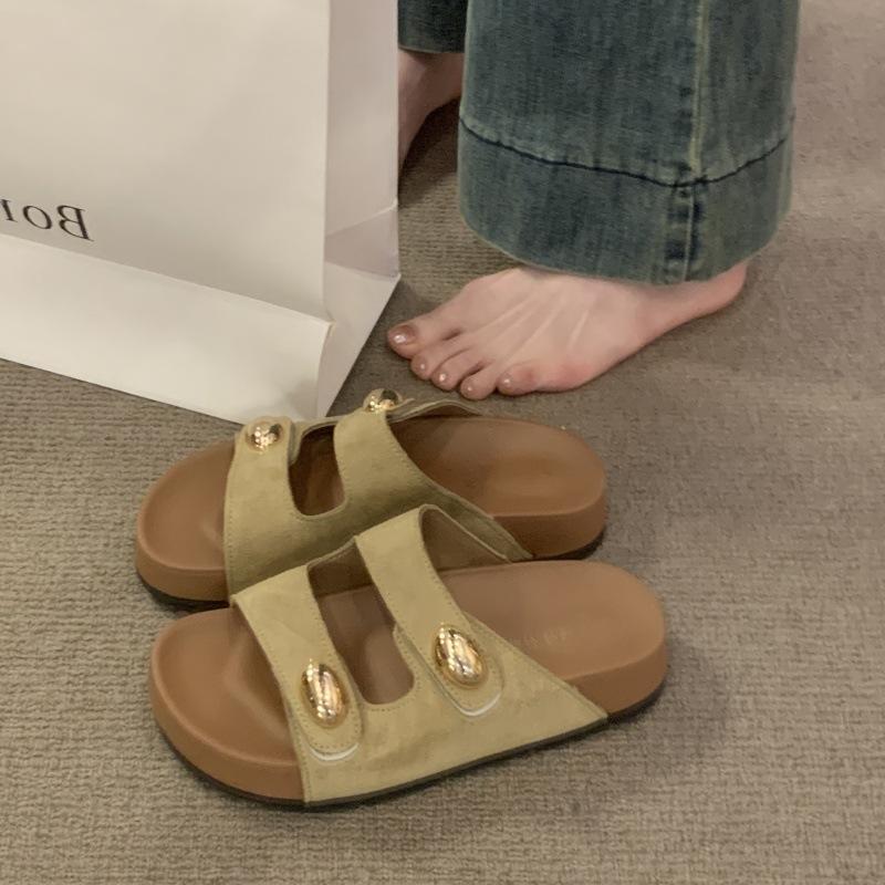 

Женские шлепанцы на платформе с липучкой, новинка 2025 года, ретро, универсальные, ленивые, повседневные, крутые шлепанцы 40 хаки