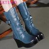 Fashion GKTINOO New Fashion Genuine Leather Women's Boots Mid-Calf Winter Warm Shoes Casual Women Wedges Shoes Woman Motorcycle Boots