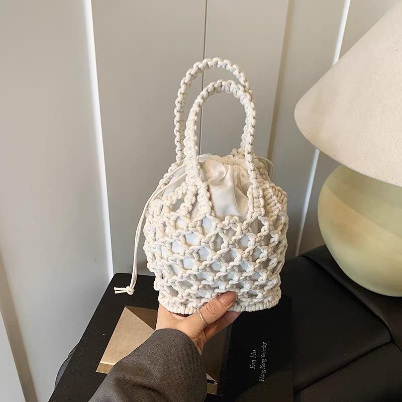 Mini Sac Seau en Paille Tendance pour Femme - Sac à Main Tissé Polyvalent d'Été