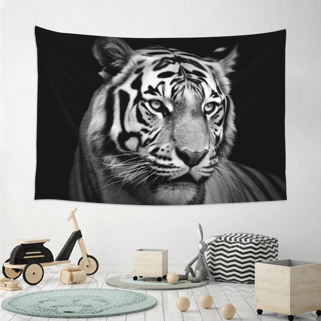 Black And White Tiger Tapestry Wall Hanging Poster For Bedroom Aesthetic Wall Tapestries Banner Modern Wall Art For College Dorm