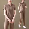 2026 Spring Casual Women's Half-Zip Hooded Sports Suit with Rhinestones - Two-Piece Set for Middle-Aged Moms