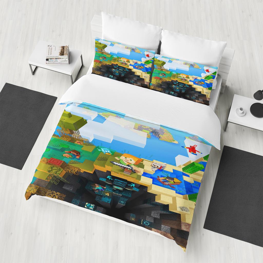 M-Minecraft 100% PolyesterAnime Printed Bedding Set Duvet Cover Queen Cotton Cute Printed Cartoon Quilt Cover