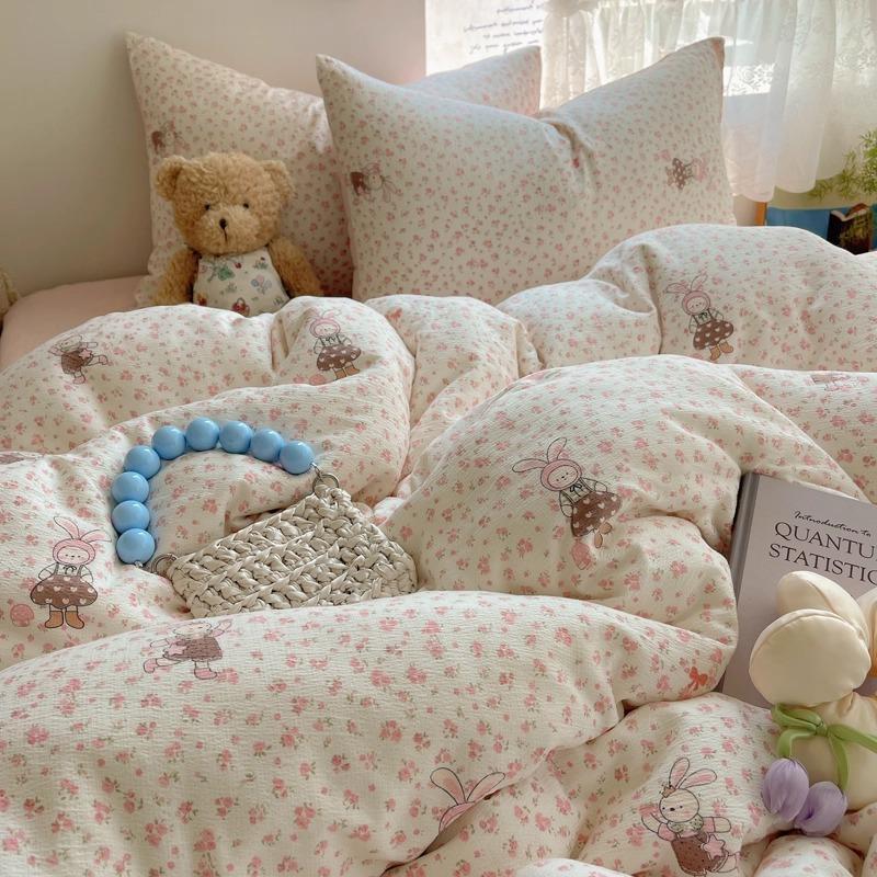 A-Typ Doppelgarn Vierteiliges Heimtextil Bettwäscheset Cartoon Bettlaken Bettbezug Studentenwohnheim Dreiteiliges Bettwäscheset