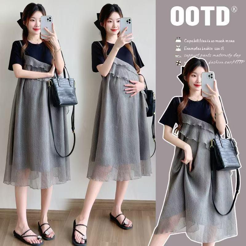 Sommer 2026 Damen Patchwork-Kleid im koreanischen Stil, Zweiteiler-Optik: Schicker, Trendiger und Jungendlicher Mid-Length Rock.