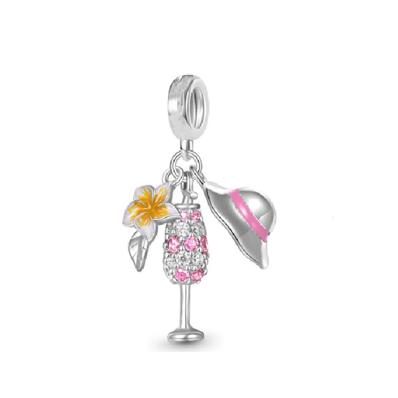 Fit Original Charms Bracelet 925 Silver Plated Pendant Pink Series Heart Flower Spring Butterfly Bead Women DIY Jewelry Making