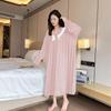 Autumn Plus Size Lace Long Sleeve Modal Dress - Versatile Women's Homewear Pajamas