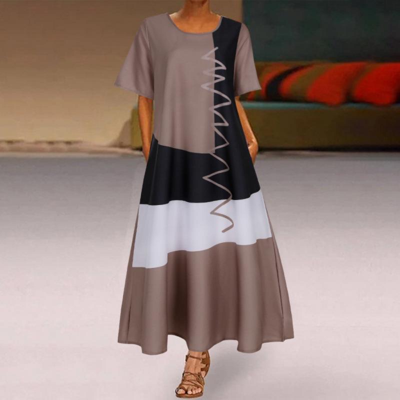 New Ladies Vintage Printed Dress V-Neck, Pocket Summer Dress