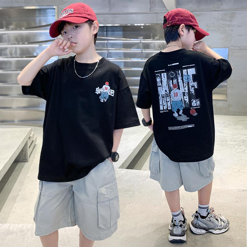 Boys' set summer new 2026 children's short sleeved t-shirt thin casual pants fashion two-piece set