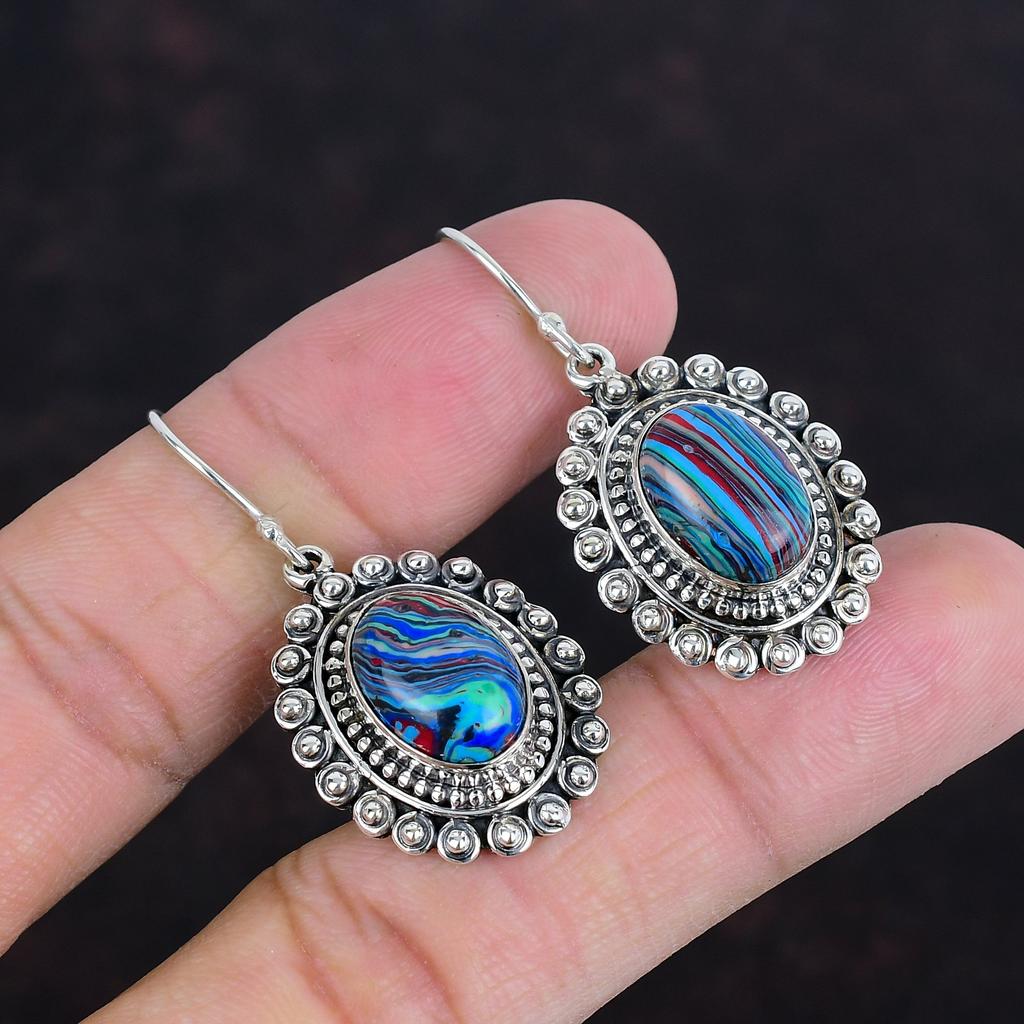 Rainbow Calsilica Earring Gemstone Vintage Earring 925 Sterling Silver Earring Handmade Earrings Dainty Jewelry Dangle Earring Gifts For Her