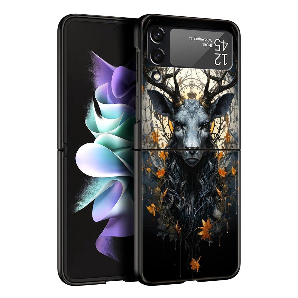 Deer Lichee Pattern Hard PC Phone Case For Samsung Galaxy Z Flip 7 6 5 4 Black Cover For Galaxy Z Flip 3 Foldable Shell Fundas