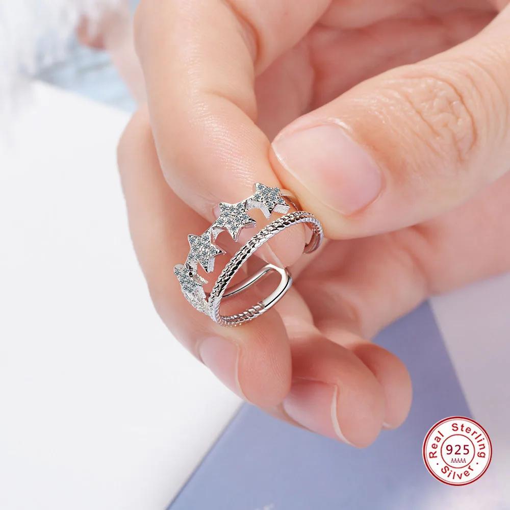 Authentic Sterling Silver Rings Stackable Star Trail Statement Double Ring for Women Engagement Romantic gift Anel