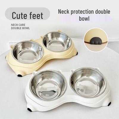 Miski dla zwierząt podwójne skośne: Miski dla kota zapobiegające rozlewaniu z uroczym designem chroniącym szyję i ze stali nierdzewnej do karmienia.