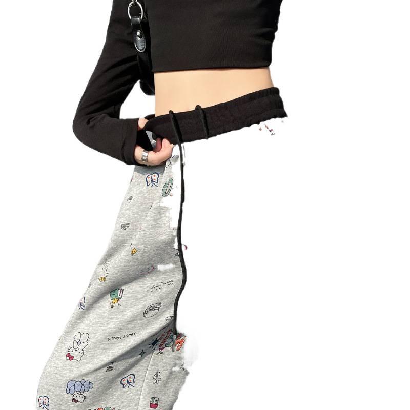 Authentic 2026 Hand-painted Graffiti Sweatpants for Women - Spring/Summer, Elastic Waist, Curved Leg, Casual Drawstring Fit
