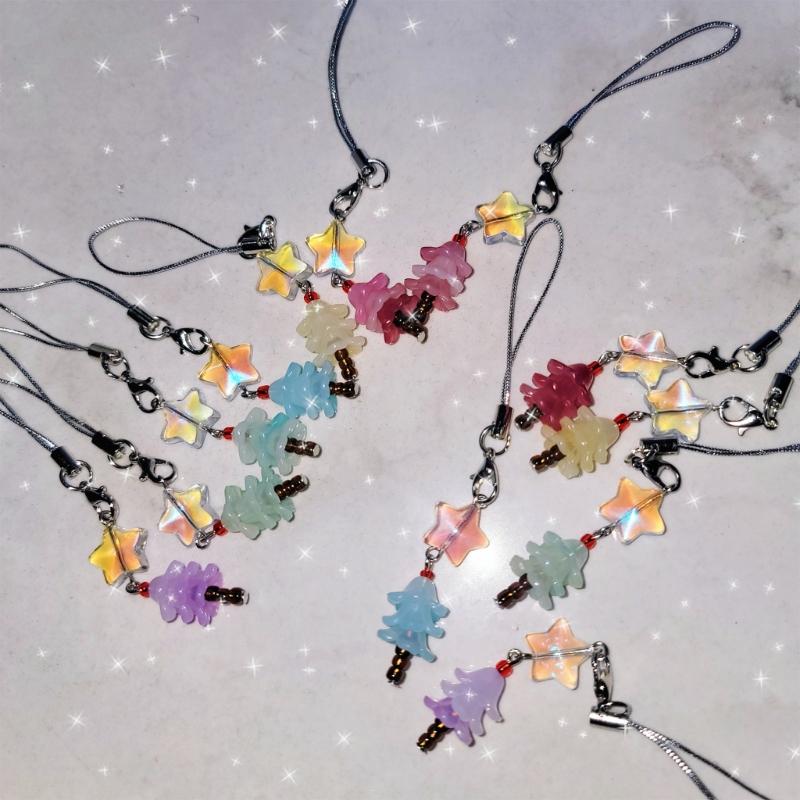 Fashion Star Christmas Tree Phone Charm Straps Car Keys Hanging Pendants Y2K Bag Decoration Lanyard Purse Accessories