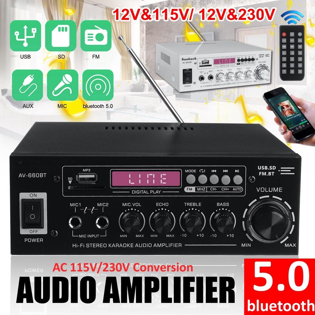12/220V Amplificador HIFI 2 CH Audio Power Verstärker Heimkino Verstärker Audio Unterstützung FM USB SD/fernbedienung