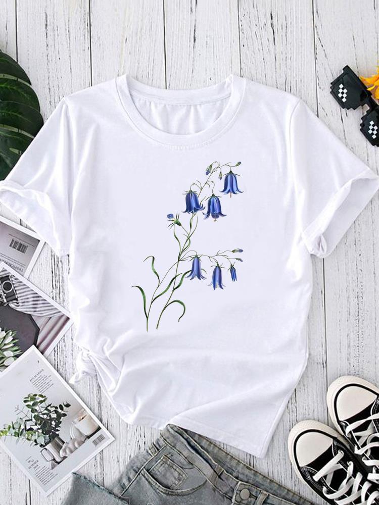 (Asian Size) Women's Top T Clothing feather trend cute Print Short Sleeve T-shirts Fashion Female Casual O-neck Graphic Tee