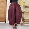 Cotton Linen Casual Pants Women Autumn Vintage Style Striped Female High Waist Harem Pants