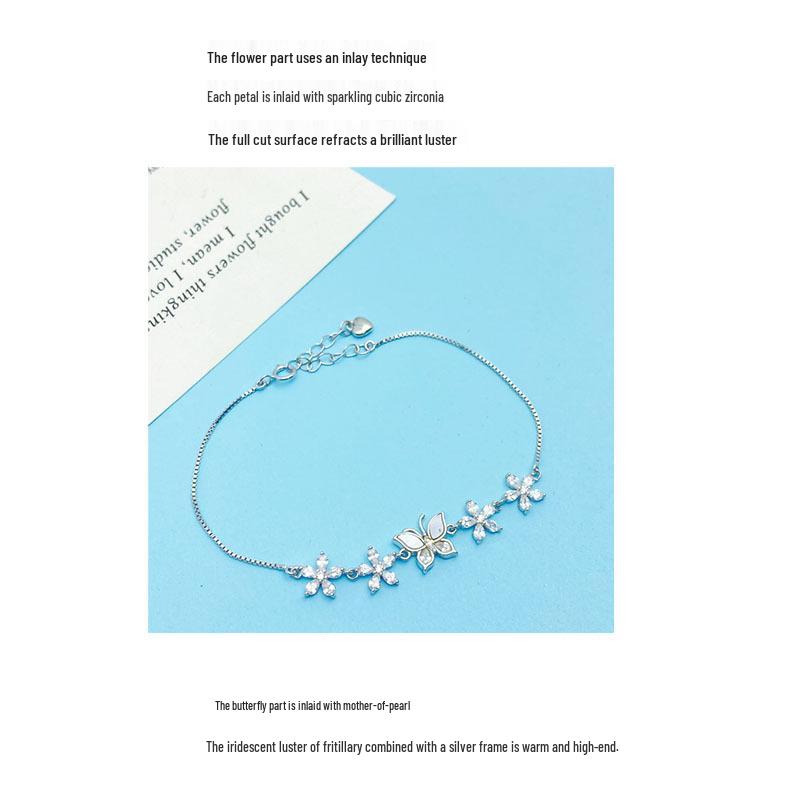 Korean Style Exquisite S925 Sterling Silver Butterfly & Flower Bracelet for Women - Simple, Elegant, Versatile Design
