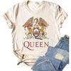 Top Feminino Vintage QUEEN Banda Rain Estampa Curta Gola Redonda Manga Curta