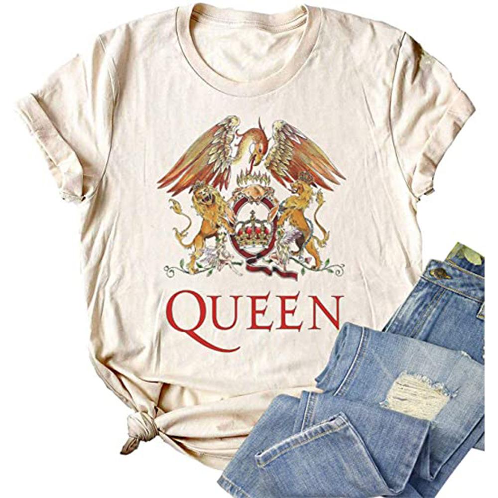 

Винтажный женский топ QUEEN Футболка с коротким принтом, круглым вырезом и короткими рукавами M
