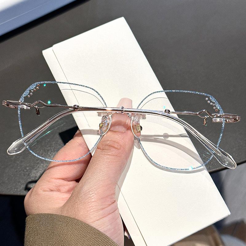 

2024 Women Rimless Glasses Luxury New Fashion Retro Square Myopia Hyperopia Astigmatism Optical Prescription Frames 0617-A синий