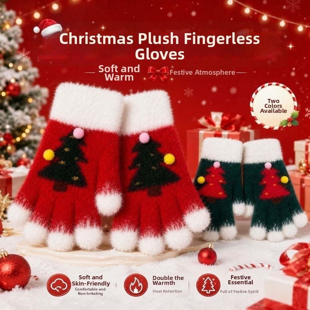 Red Green Christmas Gloves Plush Cuff Touchscreen Full Finger Winter Knit Mittens Gift Giving