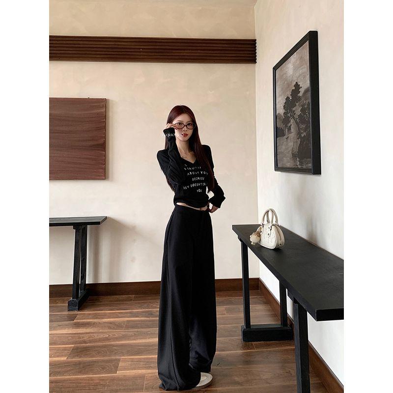 Kumikumi Pure Color High Waist Loose Casual Pants Loose Pants Women's Clothing Fall Drape All-Matching Straight Pants Mop Pants