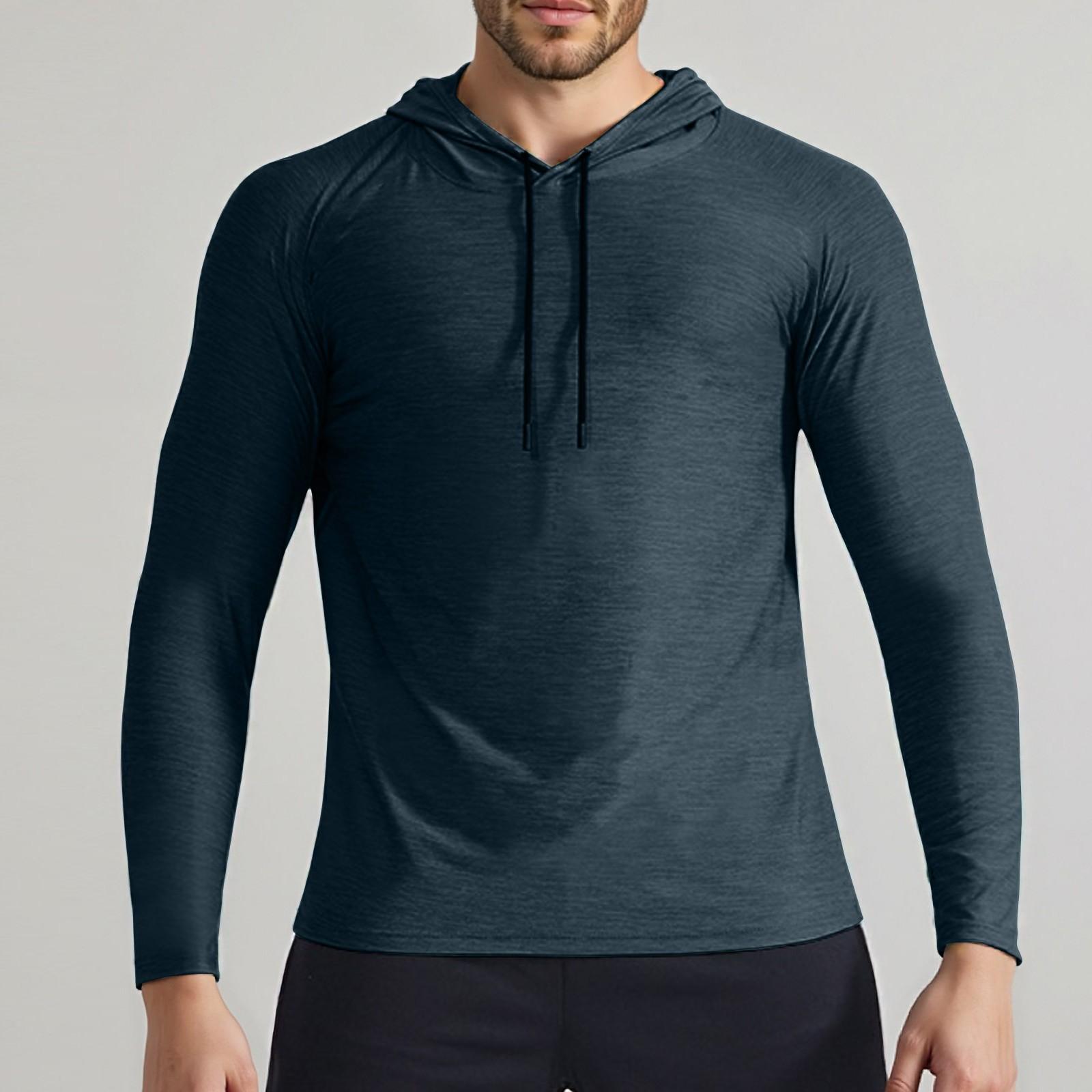 

Мужская спортивная сетчатая быстросохнущая рубашка с длинными рукавами и капюшоном XL