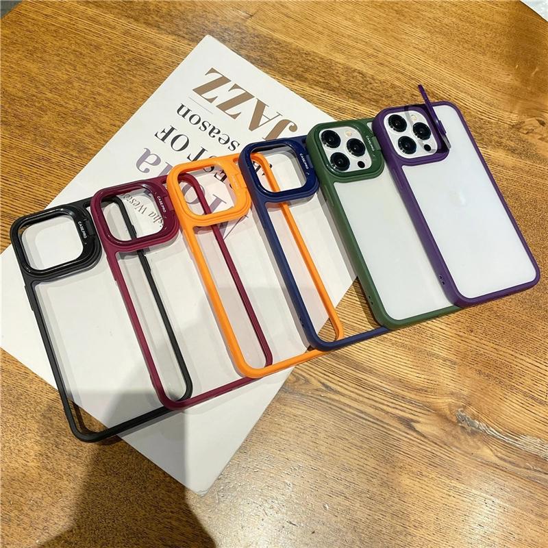 For iphone 15 Plus 15pro Bumper Transparent Hard Phone case Anti-drop for iphone 15 Pro Max case Camera Cover and Holder For iPhone 13 Pro