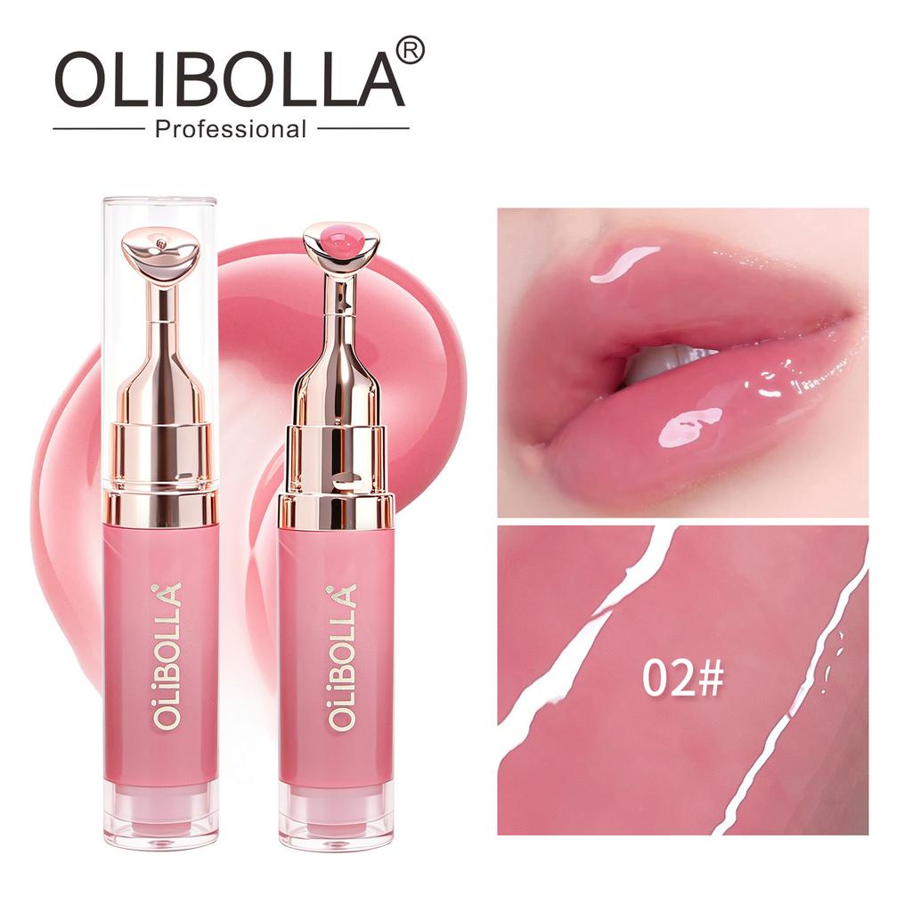 OLIBOLLA Spiegel Lipgloss mit Metall-Applikator, Feuchtigkeitsspendender Lippen-Plumper, Reduziert Lippenfältchen, Lippen-Serum Kosmetik