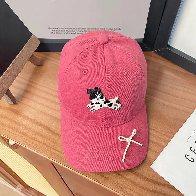 Cute Dog Baseball Cap For Women Outdoor Sunshade Duck Tongue Caps Sweet Bow Peaked Hat Big Brim Adjustable Girl Sunscreen Visors
