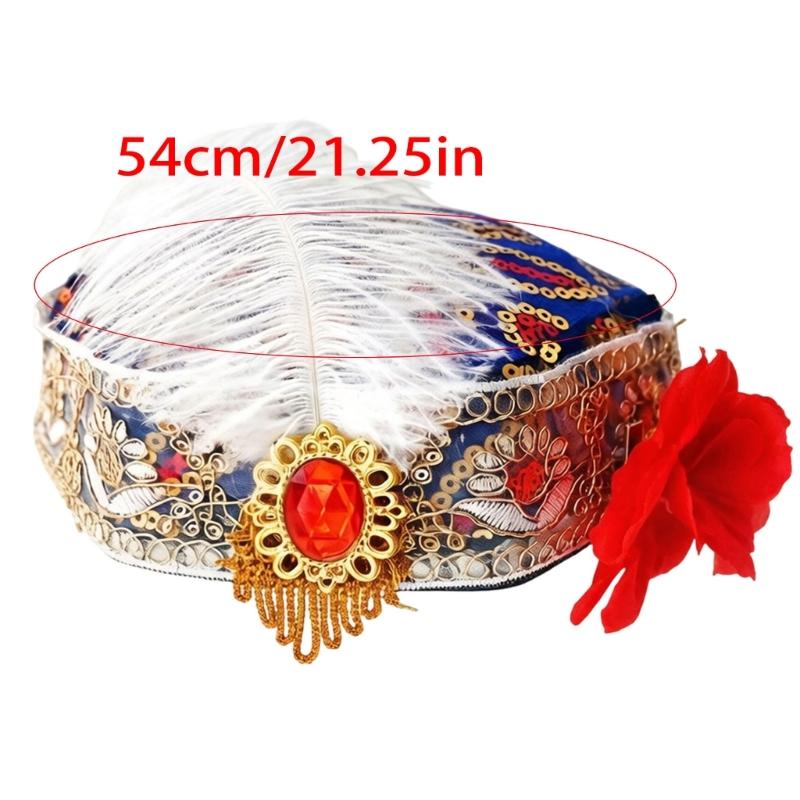 Uyghur Nationality Hat With Embroidery Pattern And Feathered For Women Cosplay Parties And Carnivals Cultural Festival