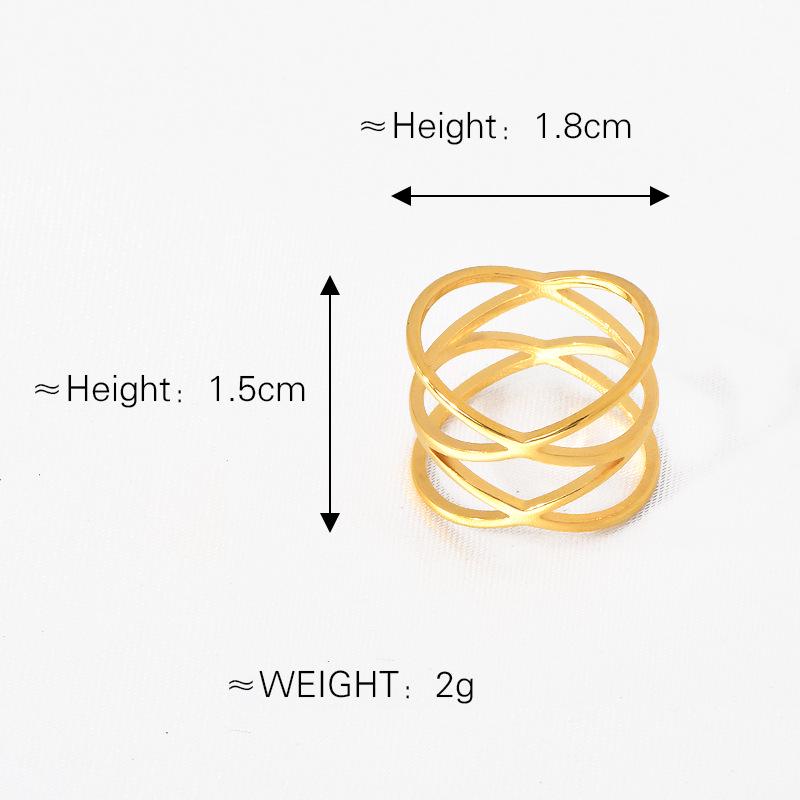 Stainless Steel Women's Double Crossover Ring Band with Cutout Design