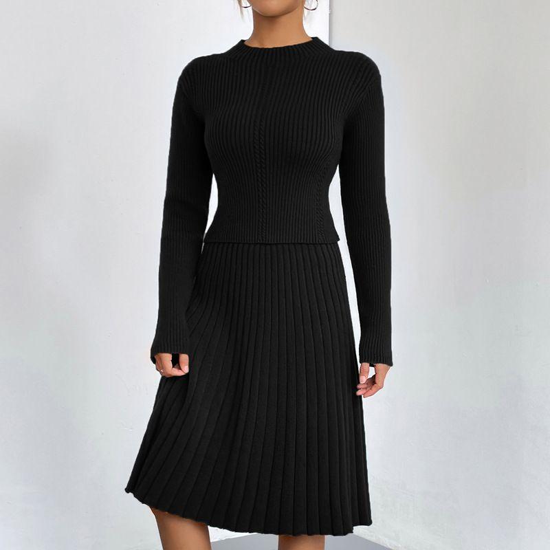 

2024 Knitted Sweater Set Slim Fit Style Skirt Silm Temperament Dress Black A- Line Skirt M