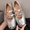 Silberne Schuhe mit dickem Absatz, die die Körpergröße erhöhen, Französischer Vintage-Stil, Damen Mary Janes, Lässig, Sportlich, Ballett, Einzelne Schuhe, Damen, Sommer, Gummisohle