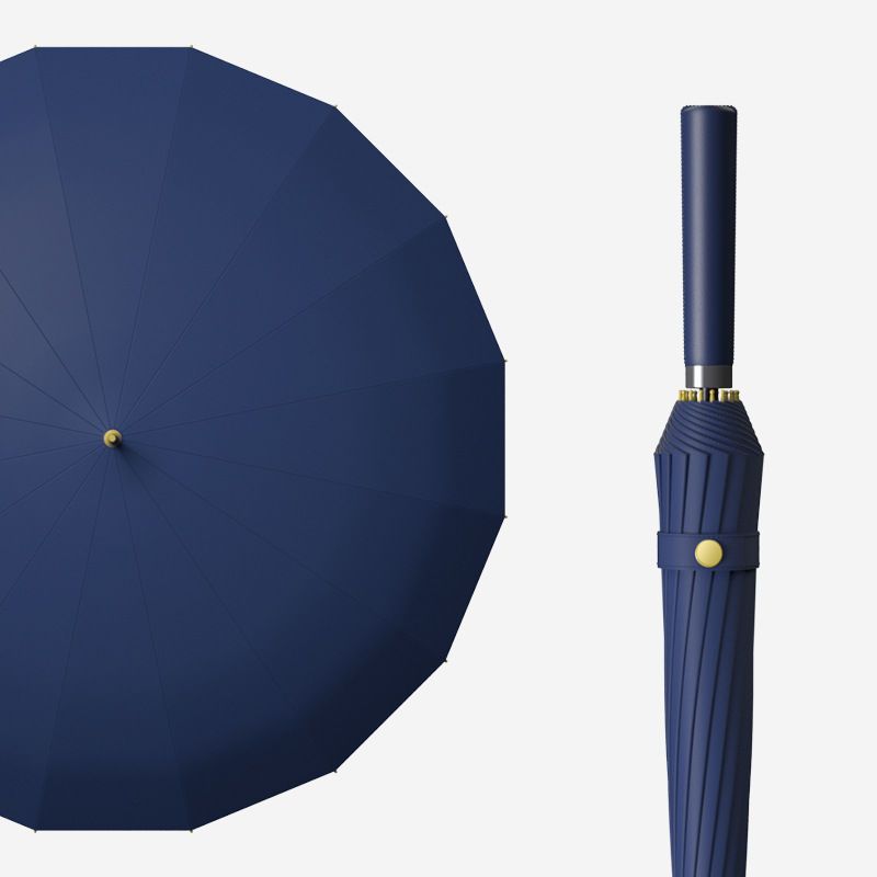 16-strand leather handle straight rod long handle simple INS umbrella weather and rain dual-purpose wind-resistant long handle umbrella logo