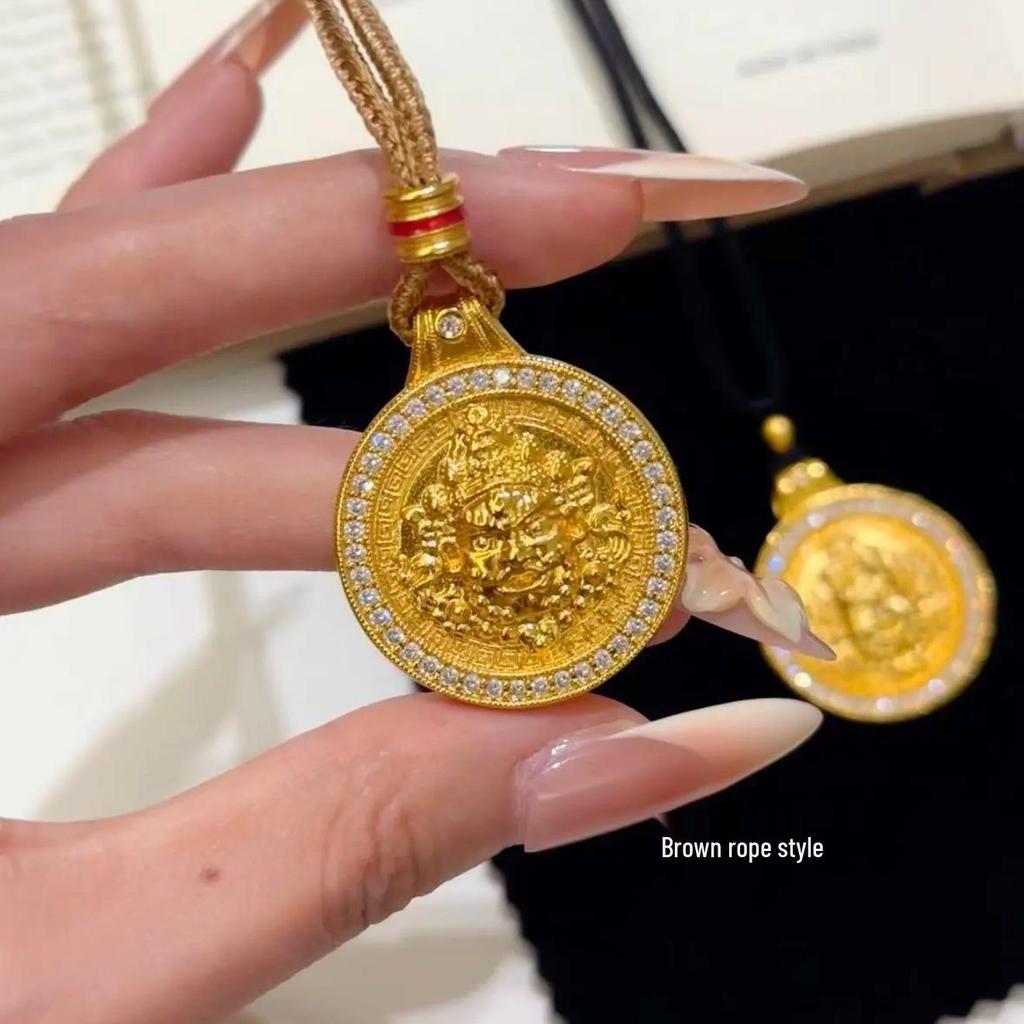 Gold Sand Eight Treasures Compass Pendant Necklace with Gourd Charm for Women