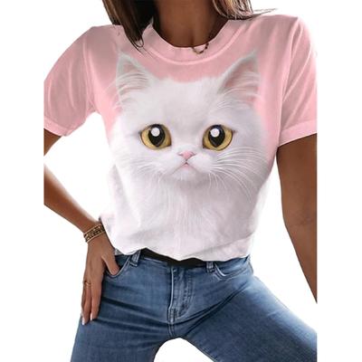 2025 Summer Women's T-Shirts 3D Cat Print Black Fashion Women's Short Sleeves Kawaii T-Shirts Women's Oversized Summer Tops