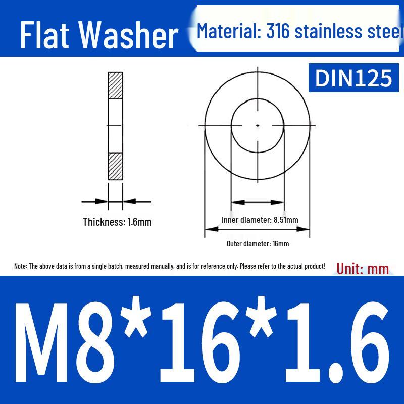 Stainless Steel 304/316 Thick Flat Washer Spacer M2-M48 National Standard