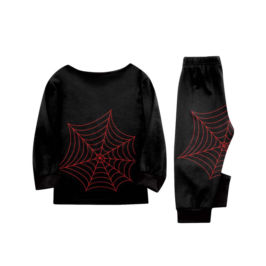Family Matching Halloween Printed Pajama Set Long Sleeve Top and Pants for Mom and Kids