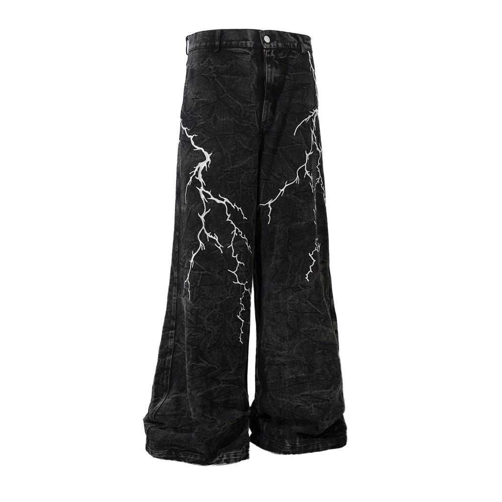 Amerikanische High Street Yabi Stil Dorn Blitz Stickerei Weite Hosen für Männer Nische Hip-Hop Locker Gerade Hosen Schlaghosen